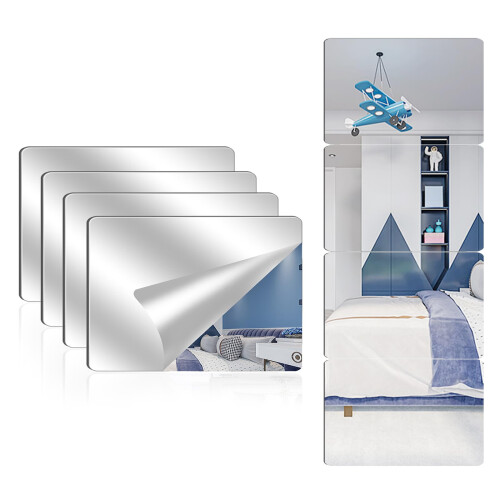 4 Pack Acrylic Mirrors for Wall,12 16 inch Self Adhesive Frameless Small Mirror Tiles
