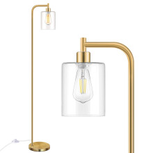 Industrial Floor Lamp with Hanging Glass Shade Brass Gold Farmhouse Indoor Pole Light(ST64 Bulb Included)