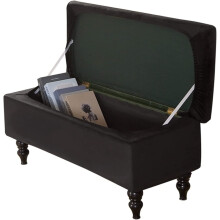Rectangle Ottoman Cover Velvet with Lid Storage Ottoman Bench Slipcovers,Black,1Small