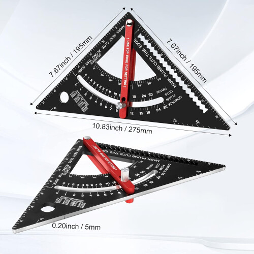Roofing Square 7 inch Carpenters Square Tool Adjustable Set Square Carpentry Aluminium Layout Rafter Square Metal Triangle Ruler 1