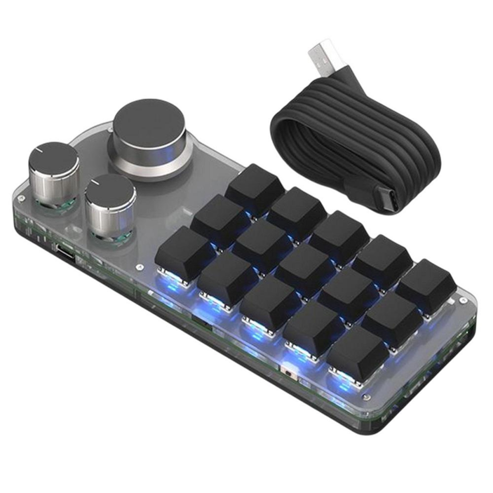15 Keys 3 Knobs Programmable Keyboard,Gaming Keyboard Black