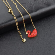 (Swan - Red Diamond - Gold) Little red flower necklace, 18K rose gold titanium steel necklace, simple collarbone chain for women, swan pendant