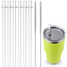 Straws for YETI, 6 pcs Reusable Tumbler Replacement for YETI Straw Lids, 9 inch Plastic Clear Drinking Straws Set with 2 Cleaning Brushes