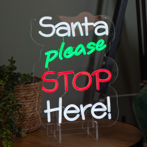 Premier 35cm Light up Santa Please Stop Here Neon Christmas Sign