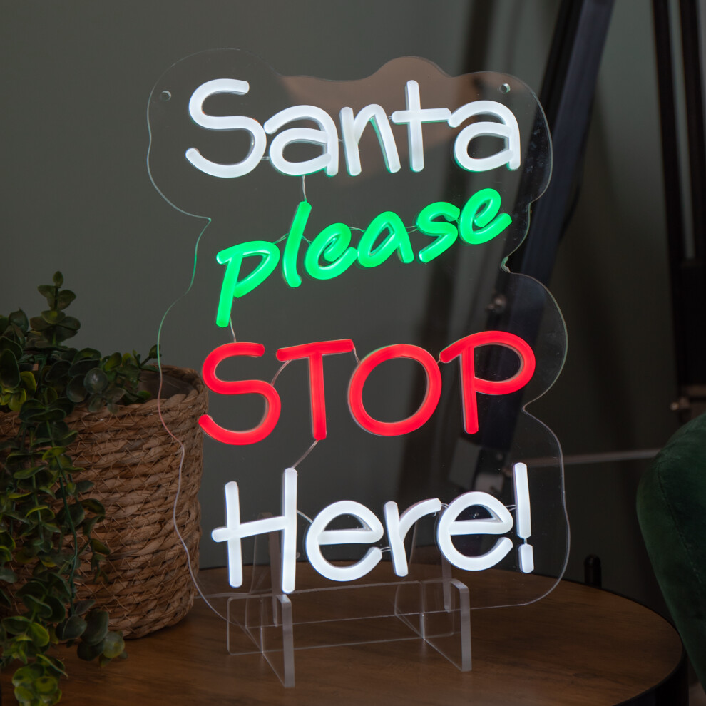 Premier 35Cm Up Santa Please Stop Here Neon Christmas Sign Light