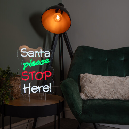 Premier 35cm Light up Santa Please Stop Here Neon Christmas Sign 1