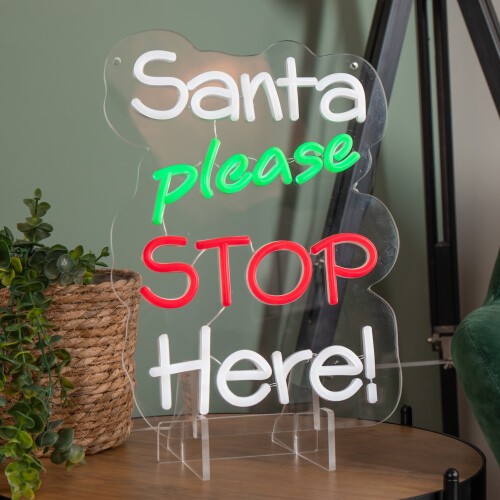 Premier 35cm Light up Santa Please Stop Here Neon Christmas Sign 2