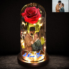 Custom Rose in Glass Dome Custom Photo Immortal Flower Photo Rose Night Light Lamp Eternal Flower Gift for her
