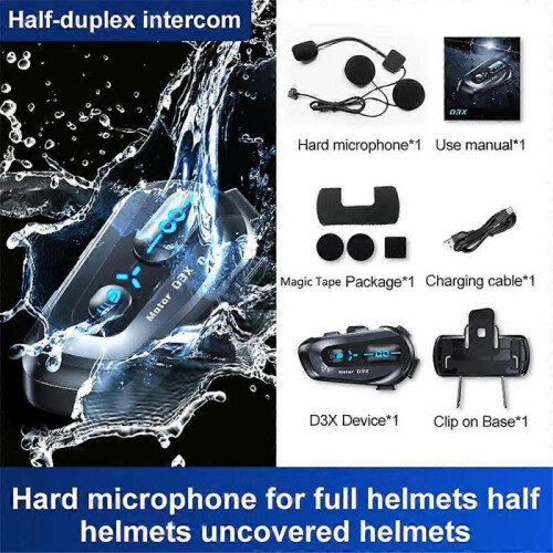 (Hard Mic, Multicolor) D3X For Motorcycle Helmet Bluetooth-compatible Headset 600m Half Duplex Intercom System 2