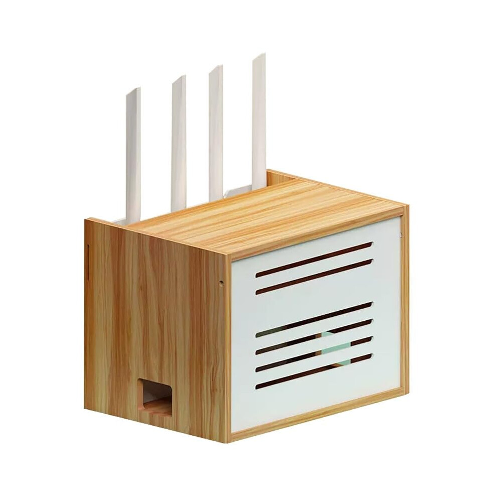 Wifi Router Desktop Storage Box, 2 Compartments Wooden Cable Management Hider Box 354398644644