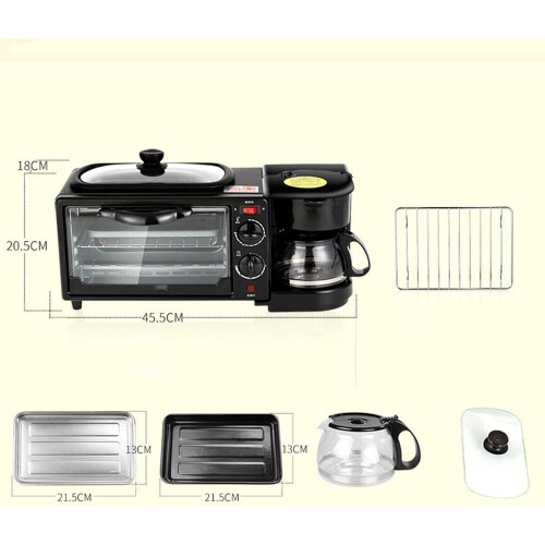 3In1 Breakfast Station, Includes Coffee Maker, NonStick Griddle, 4Slice Toaster Oven, Black 1