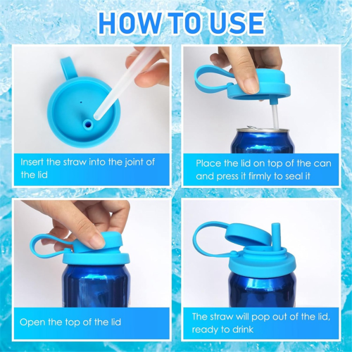 4 Pcs Silicone Soda Can Lids with Straw, Can Lids with Handle 2