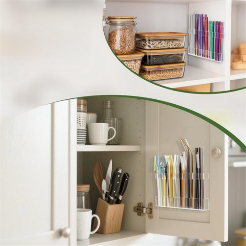 9.8in Large Acrylic Straw Holder for Cabinet with Double Sided 2