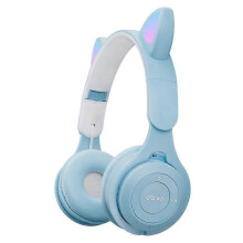 (Blue) M6 Luminous Cat Ears Two-color Foldable Bluetooth Headset with 3.5mm Jack & TF Card Slot