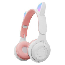(White) M6 Luminous Cat Ears Two-color Foldable Bluetooth Headset with 3.5mm Jack & TF Card Slot