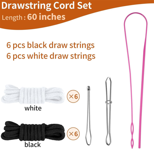 12 Pcs Drawstring Cord, Draw String with Threader Tool 1