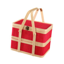 Bamboo Woven Basket Gift Basket, Multipurpose Handwoven Grocery Basket, Bamboo Basket with Lid for Snacks Fruit Cake Mooncake, 27cmx20cmx22cm