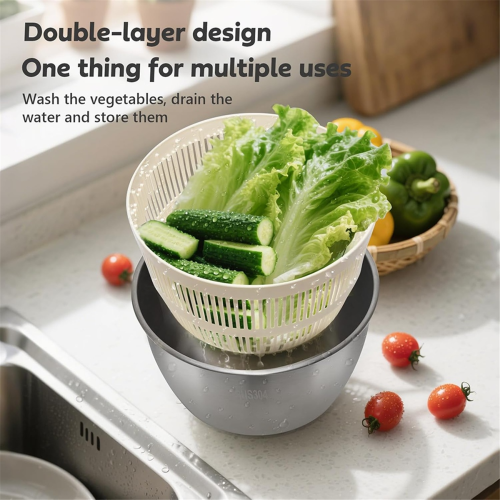 Stainless Steel Salad Lettuce Spinner with Lid, Basin, Drain Frame 2