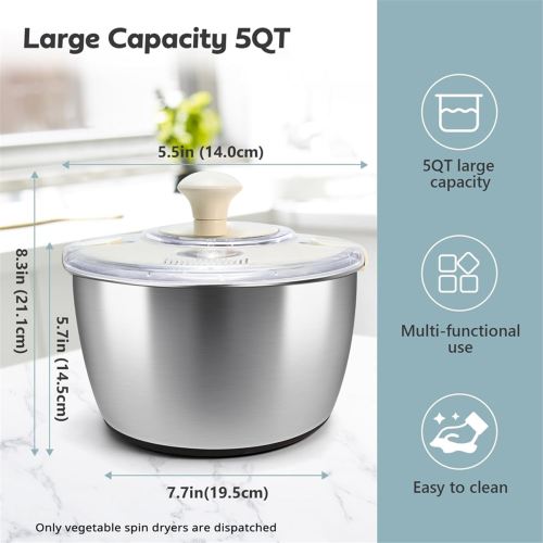 Stainless Steel Salad Lettuce Spinner with Lid, Basin, Drain Frame 1