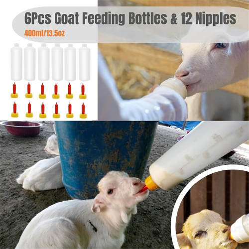 6Pcs Goat Feeding Bottles 400 Ml/13.5 Oz and 12 Nipples, 1