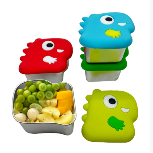 304 Stainless Steel Dinosaur Snack Box with Lid Dip Container D