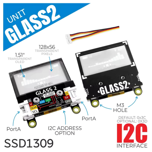 Glass 2 Unit 1.51 Inch Transparent OLED Expansion Screen Unit SSD1309 1