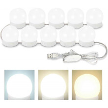 (10 Dimmable Bulbs, White) Consciot Hollywood Style LED Vanity Lights with 10 Dimmable Bulbs, Adjustable Color & Brightness, USB Cable