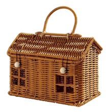 Rattan House Shaped Basket with Lid, Harvest Wicker Basket