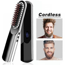 Wireless Beard Straightener & Hair Straightener Hot Comb Brush USB Rechargeable Anti-hot Curling Beard Brush Hair Straightening