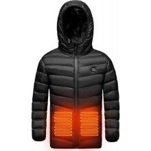 (6-7 Years, Black) Kids Heated Jacket with Hood Boys Girls Winter Hooded Heated Coats USB Charging Waterproof Windproof Heated Vest