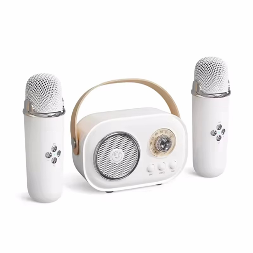 Bärbar trådlös Bluetooth-högtalare för karaoke med mikrofon, vit