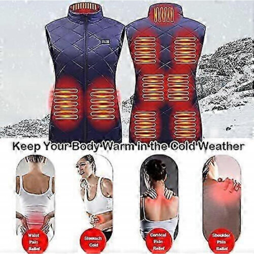 (L,blue)"Women's Heated Vest With 9 Heating Zones, USB Charging Vest" 2