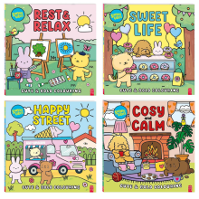 Full Set of 4 Sunny Vibes Colouring Books - Mindfulness, Cute, Bold, Cosy Books for Adults & Kids