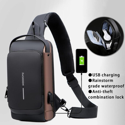 (blackbrown) Anti Theft Sling Bag Backpack With Combination Lock, Large Capacity 1