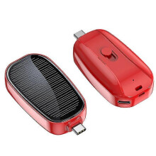 (Red For type-c) Mini Solar Power Bank Portable Keychain Powerbank For Cell Phone 1200mAh-Good