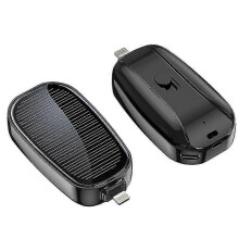 (Black For Lightning) Mini Solar Power Bank Portable Keychain Powerbank For Cell Phone 1200mAh-Good