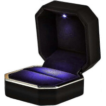 (As show, One size) Ring Box Case With Led Light Square Black Jewelry Display Gift Box For Proposal Engagement Wedding