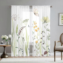 (As show, One size) Floral Butterfly Curtains For Living Room 63 inches (approx. 160 cm) long 2 piece set Elegant Yellow Floral