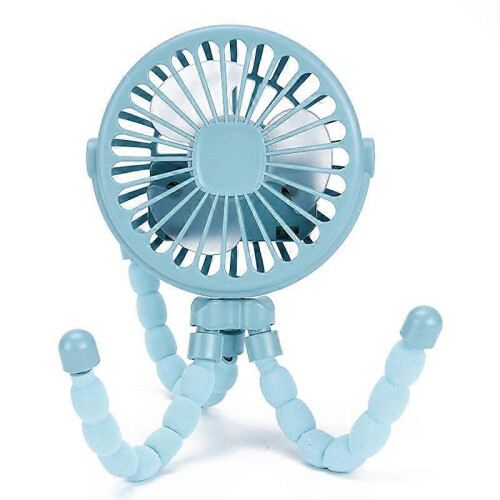 (Blue,Blue)Portable Baby Stroller Fan USB Rechargeable Mini Folding 3 Speed Adjustable Cooling Fan