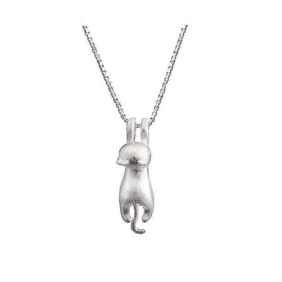 Kikidex (As Show, One Size) S925 Sterling Cat Necklace Matte Cat Pendant Collarbone Necklace Silver