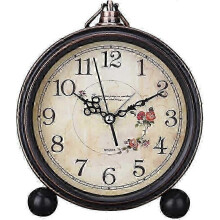 (As show, One size) Vintage Retro Table Clock Metal Gold Silent Desk Clock Non Ticking Decorative Mantle Clock Farmhouse Style Table Clock (1pc, Dark Brown)
