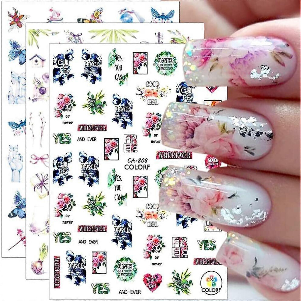 Kikidex Purple (As Show, One Size) 6 Sheets Flower Nail Art Stickers, 3D Butterfly Nail Stickers Spring Flowers Butterflies Nail Designs Floral Nail Decals Se