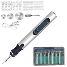 (Silver) Usb Rechargeable Drill Cordless Cutting Jewelry Glass Diy Stone Electric Engraving Pen Led Indicator Professional Mini Portable