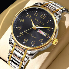 (Black face with golden bands) Middle-aged and elderly men's watches, men's watches with large numbers, waterproof quartz watches, senior watches