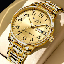 (Gold surface and gold band) Middle-aged and elderly men's watches, men's watches with large numbers, waterproof quartz watches, senior watches