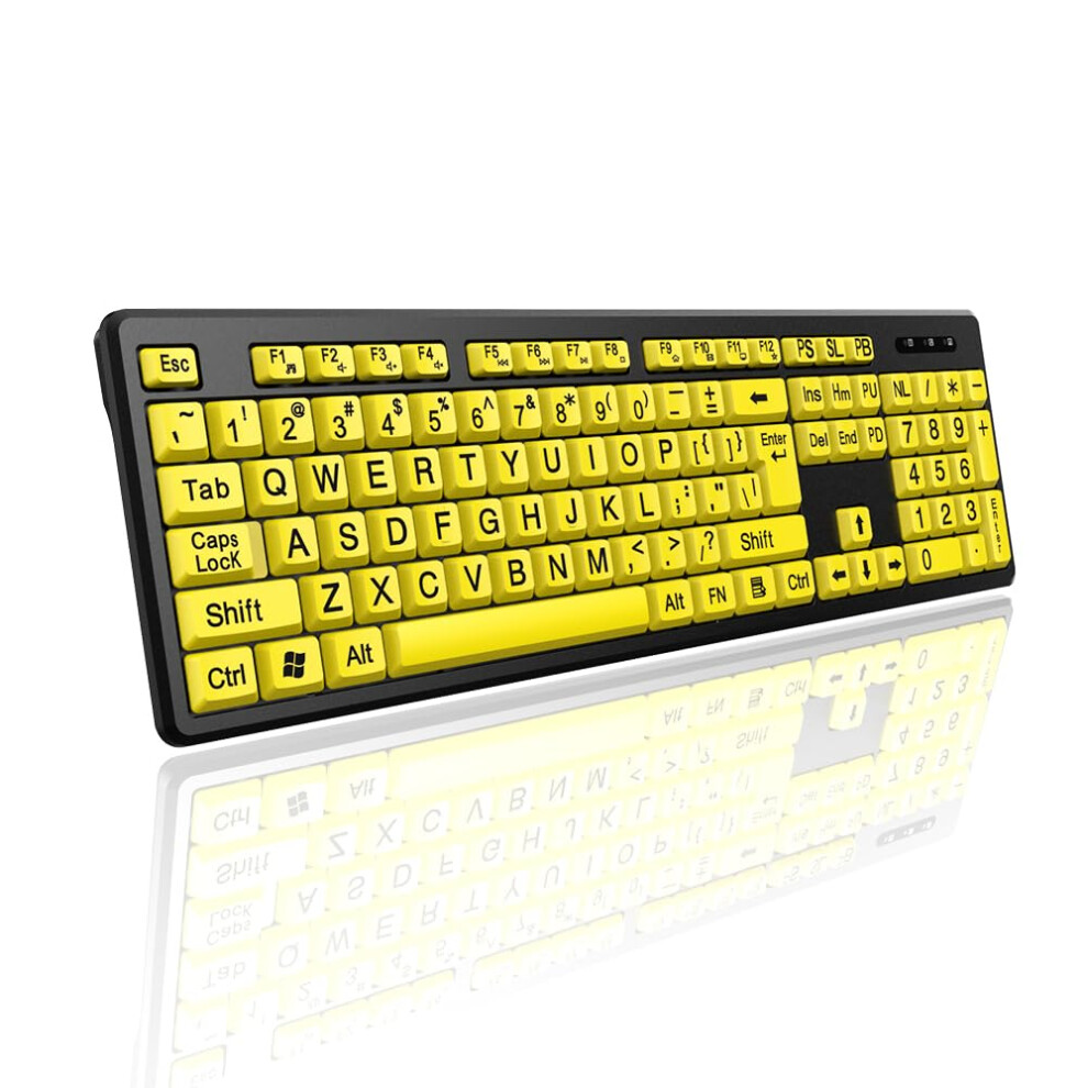 Wired Large Print Keyboard For Elderly Users Keyboard Usb Computer Keyboard With High Contrast, Quiet Typing, Splash Proof Design Yellow 413997944842