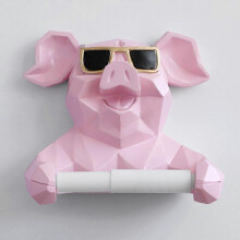 (Piggy Blue) Cartoon Toilet Paper Holder Wall Mounted Punch Free Tissue Stand Home Restaurant Indoor Art Craft