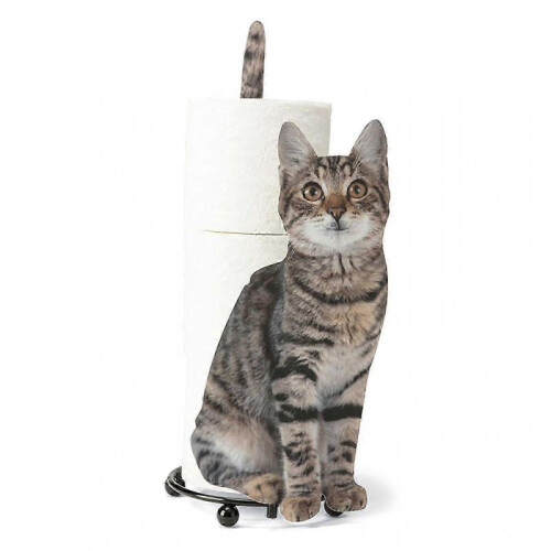 (Black) Roll Paper Holder Creative Cat Shaped Toilet Paper Storage Rack Simulation Kitten