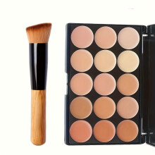 (15 Colors Concealer with Brush) 2pcs Set: 15-02 Concealer Palette Ash Brush
