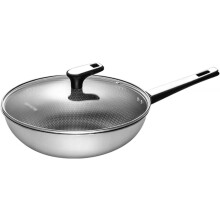 Household NonStick Pan Smokeless Wok Kitchen Cooking Pan Glass Cover Gas Cooker Universal Cookware 32cm